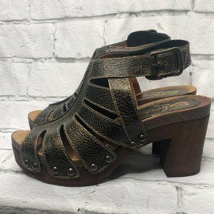 Sbicca Vintage Collection Bronze Black Strappy Platform Clogs Sandals 40 US 9.5